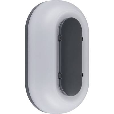 Couvre-bouche de ventilation mural de forme ovale blanche avec une ouverture encastrée foncée et un volet intérieur articulé