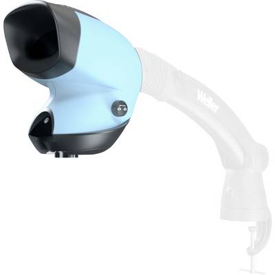 Embout d'attache bleu et noir sur un bras de machine Welter blanc sur un fond uni.