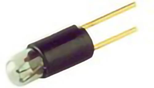 Un petit composant indicateur LED transparent avec un corps cylindrique noir et deux broches métalliques.