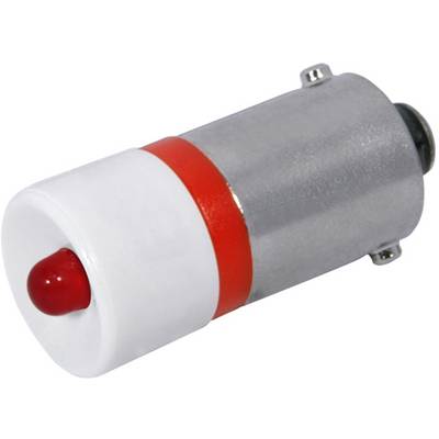 Gros plan d'un petit dispositif métallique cylindrique avec un capuchon avant blanc, une bande rouge et une pointe rouge qui dépasse, montré sur un fond uni.