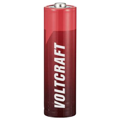 Une pile AA VoltCraft rouge unique présentée verticalement sur un fond blanc.
