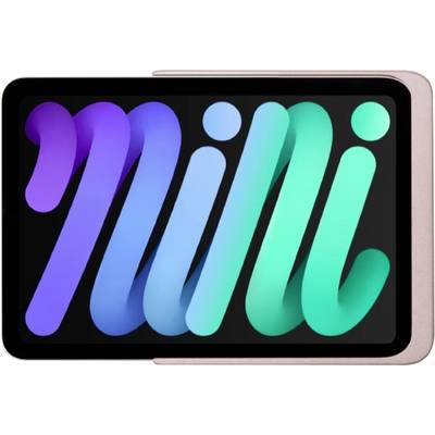 Écran de tablette affichant le logo coloré « mi » sur un fond noir, avec un cadre de dispositif en rose doré.