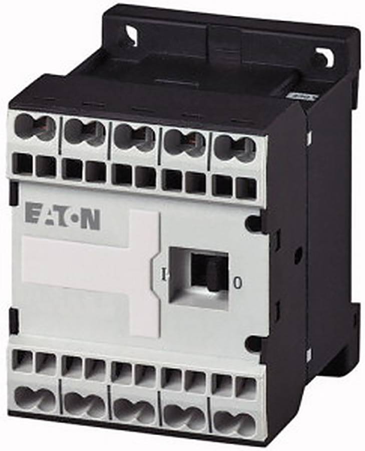 Contacteur électrique Eaton avec interrupteur frontal et blocs de bornes, présenté dans une photo de produit sur fond blanc.