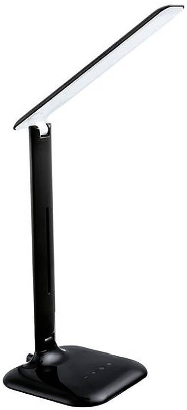 Lampe de bureau LED noire avec panneau lumineux articulé réglable sur une base rectangulaire.
