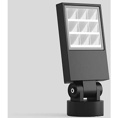 Projecteur d'extérieur noir avec support réglable et lentille carrée sur une base ronde.
