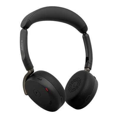 Casque audio Jabra supra-auriculaire noir avec arceau rembourré et boutons de commande intégrés, présenté sur un fond blanc.