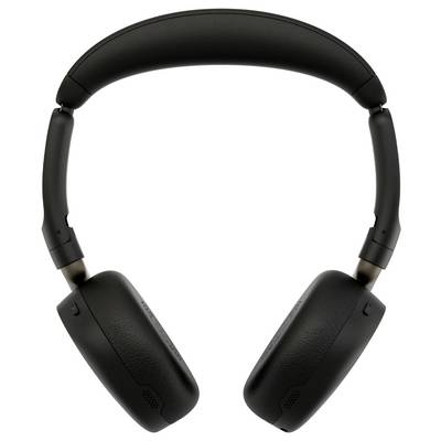 Casque audio sans fil supra-auriculaire noir sur fond blanc, présenté en vue de face avec arceau rembourré et grands écouteurs.
