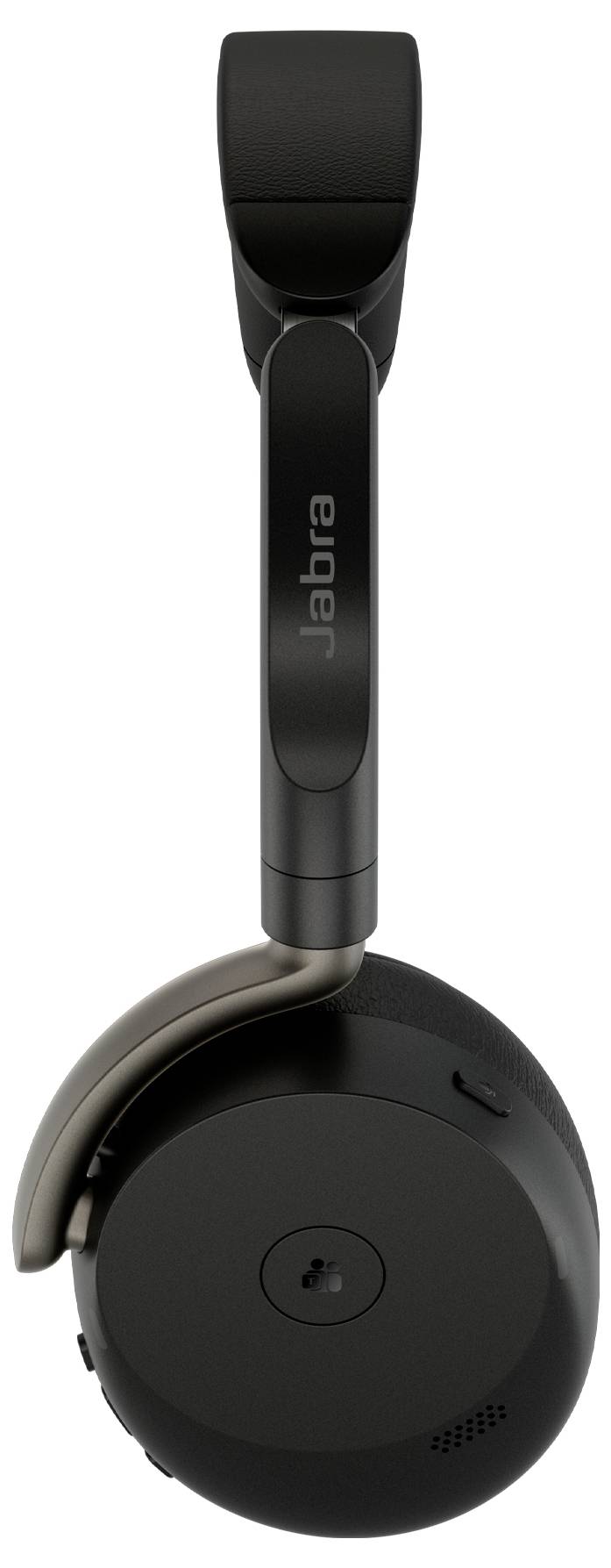 Casque audio Jabra noir à écouteurs supra-auriculaires avec serre-tête rembourré et écouteur rond, présenté sur un fond blanc.