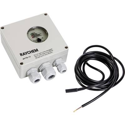 Boîtier de commande Raychem RTS-13 avec trois passe-câbles et un fil de sonde de température en spirale séparé.