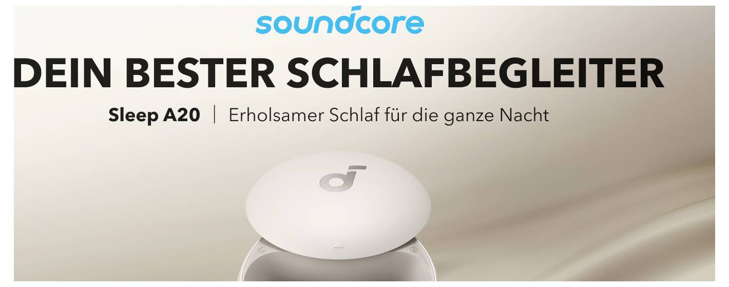 Bannière promotionnelle pour Soundcore Sleep A20, montrant le produit et le texte français « TON MEILLEUR COMPAGNON DE SOMMEIL » et « Un sommeil réparateur toute la nuit ».