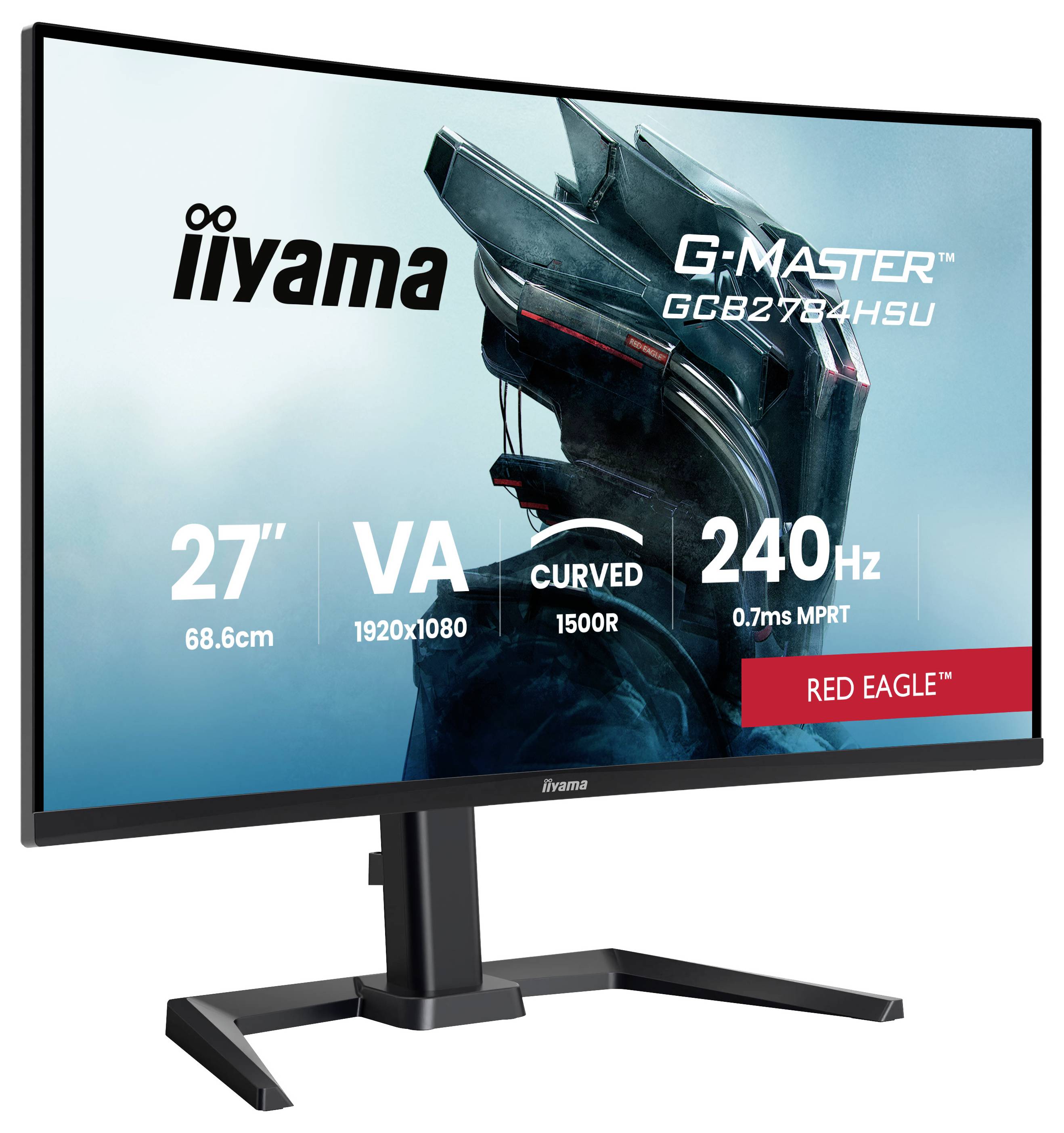 Moniteur de jeu incurvé Iiyama G-MASTER GCB2784HSU avec écran VA 27 pouces 1920x1080, taux de rafraîchissement 240Hz et marque Red Eagle.