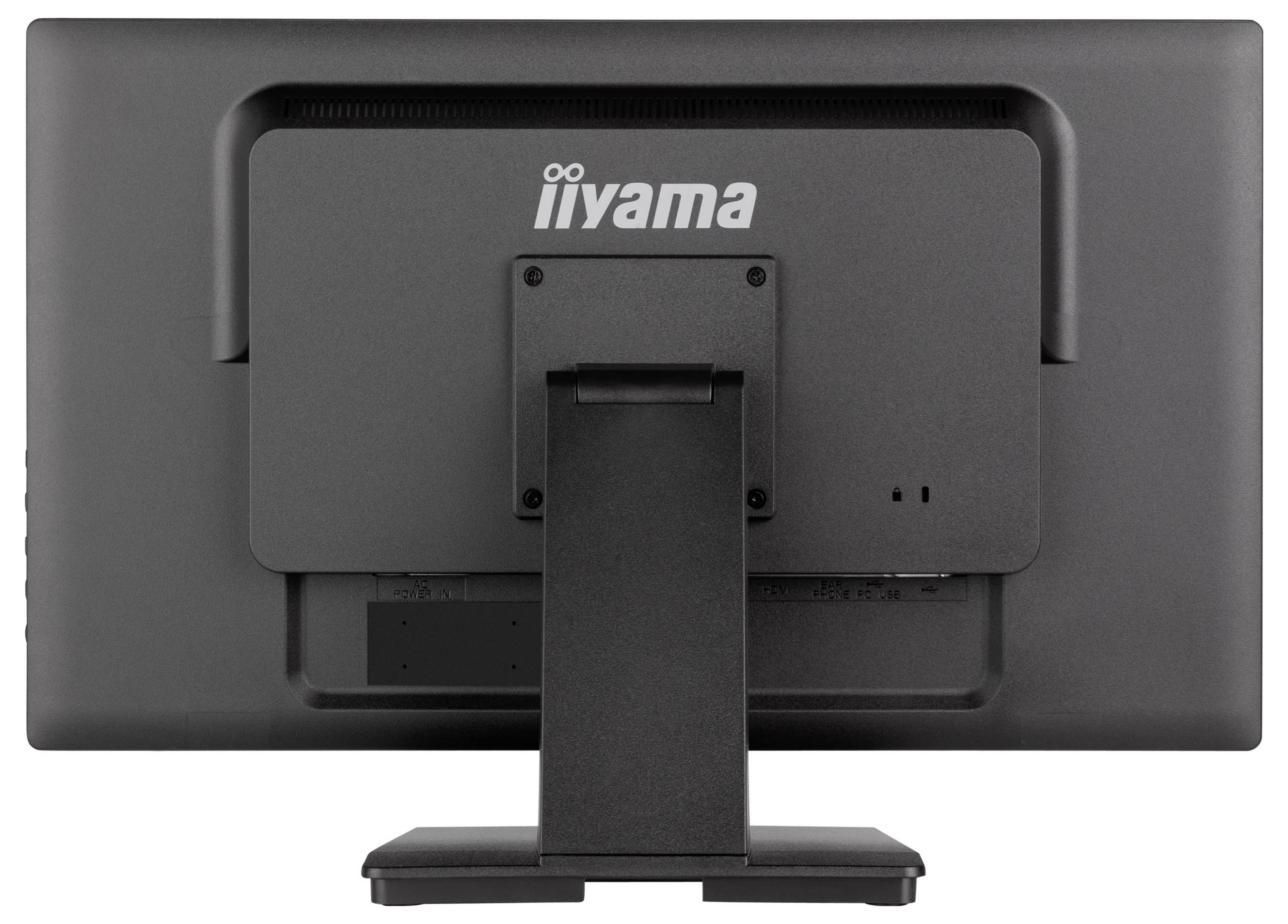 Vue arrière d'un moniteur d'ordinateur iiyama sur un support.
