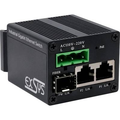 Commutateur Ethernet Gigabit industriel avec port fibre, deux ports RJ45 et bornes d'alimentation CA 110V-220V.