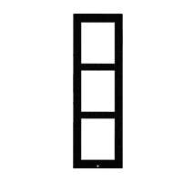 Icône rectangulaire noire à trois niveaux avec trois sections vides empilées sur un fond blanc.