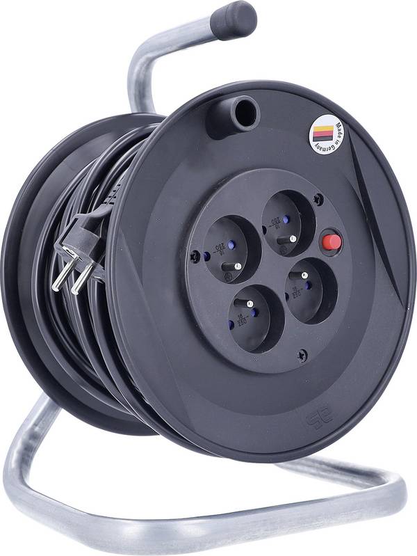 AS Schwabe 811103 Enrouleur de câble 20 m noir Prise mâle + contact de protection