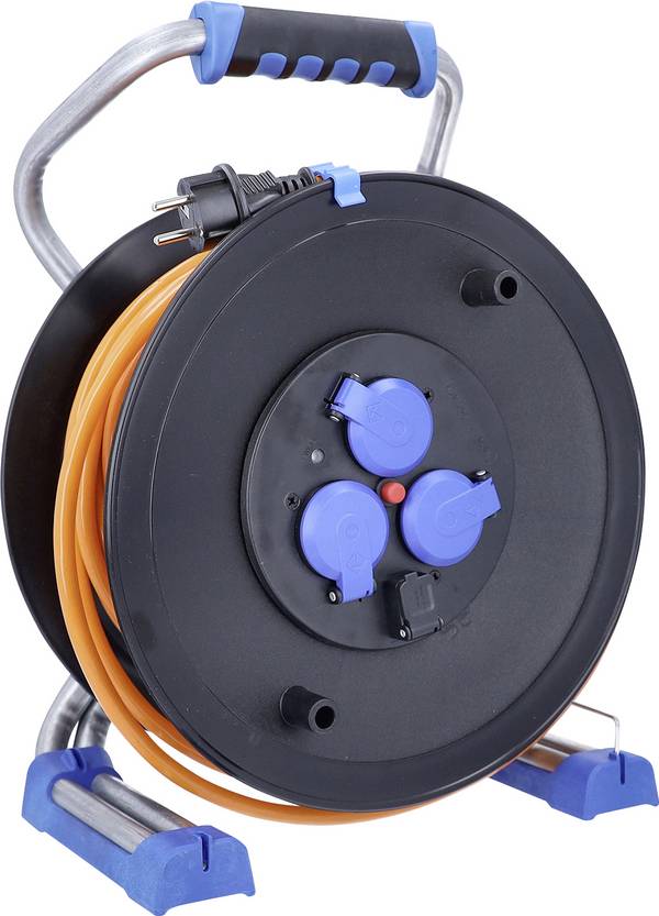 AS Schwabe 823644 Enrouleur de câble 40 m orange Prise mâle + contact de protection