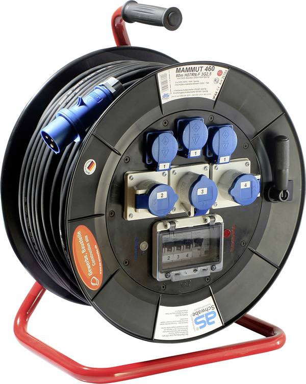 AS Schwabe 826104 Enrouleur de câble 80 m noir Prise mâle + contact de protection