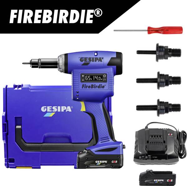 Pistolet à riveter sans fil Gesipa FireBirdie 2151870 18 V 2 Ah Li-Ion brushless, + 2 batteries, + chargeur, + mallette