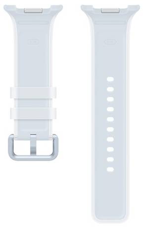 Deux bracelets de montre translucides bleu clair présentés côte à côte, l'un avec une boucle de fermeture et l'autre avec des trous d'ajustement.