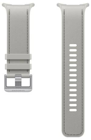 Bracelet de montre en silicone gris avec boucle métallique montré de face et de dos sur fond blanc.