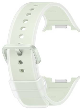 Bracelet de montre en silicone vert menthe clair avec plusieurs trous d'ajustement et une boucle métallique, présenté isolé sur fond blanc.