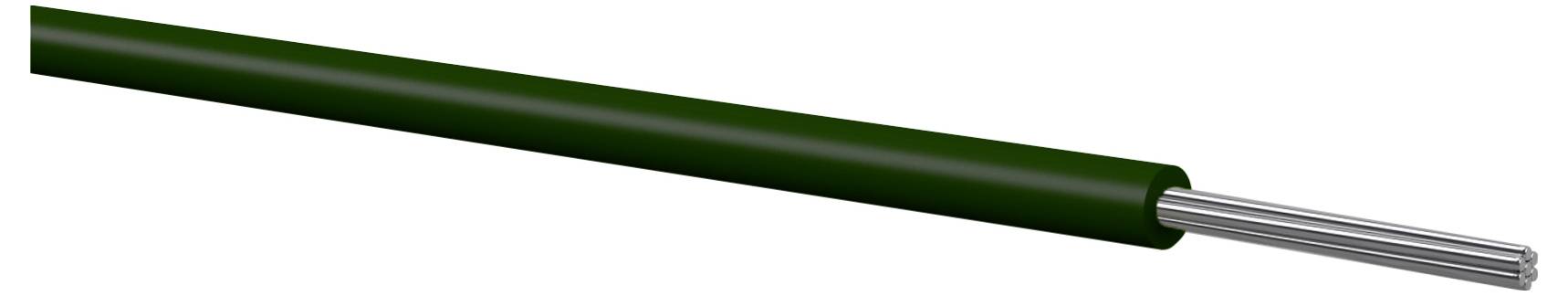 Câble électrique isolé vert avec une extrémité dénudée exposant des brins de fil d'argent