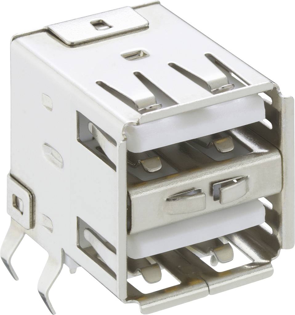 Gros plan d'un port connecteur USB Type-A femelle en métal avec les contacts internes visibles.