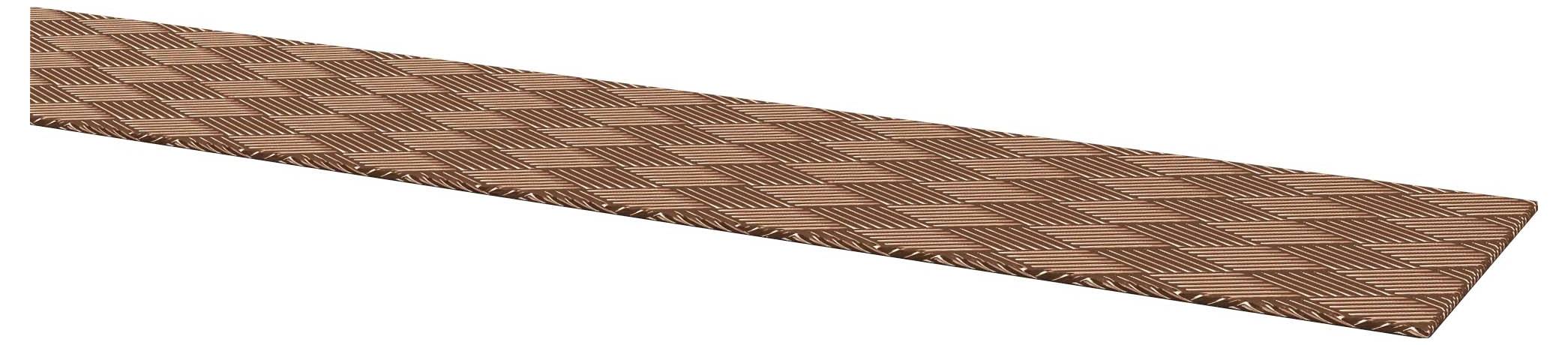 Une longue bande texturée marron étroite présentée en diagonale sur un fond blanc.