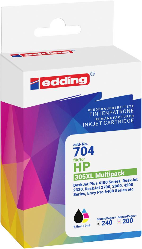 Edding Encre remplace HP 305XL Multipack 2 compatible  noir, cyan, magenta, jaune EDD-704 18-704