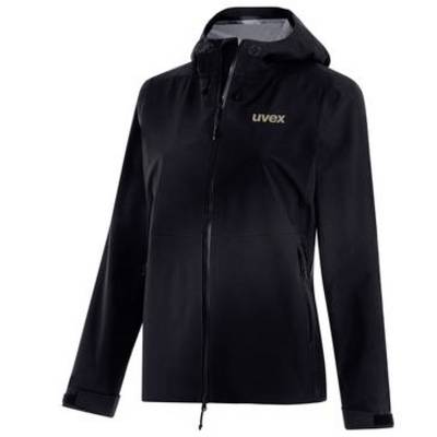 Veste noire à capuche avec fermeture éclair et logo « uvex » sur la poitrine, présentée en vue de face sur un fond blanc uni.