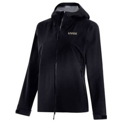 Veste à capuche noire avec fermeture éclair et logo 'uvex' sur la poitrine, présentée sur un fond uni.