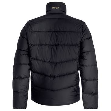 Veste matelassée noire Uvex de style doudoune photographiée de dos sur fond blanc.