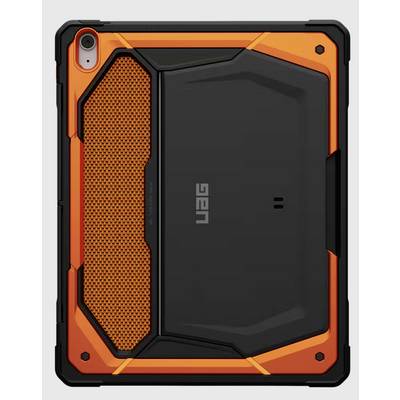Housse de tablette robuste orange et noire avec panneau latéral en nid d'abeille et logo UAG, vue de l'arrière.