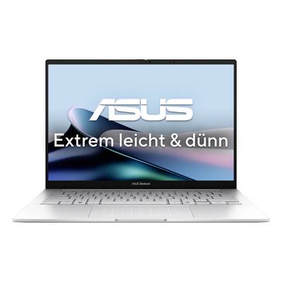 Ordinateur portable ASUS Zenbook montré ouvert, avec l'écran affichant « Extrêmement léger et fin » au-dessus du logo ASUS.