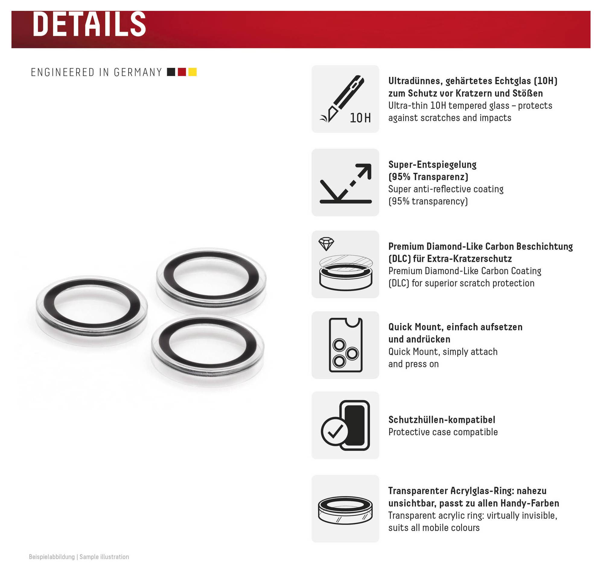 DISPLEX CamGlass Single Lens Verre de protection de la caméra Apple iPhone 17 Pro, iPhone 17 Pro Max 1 set anti-traces d-4