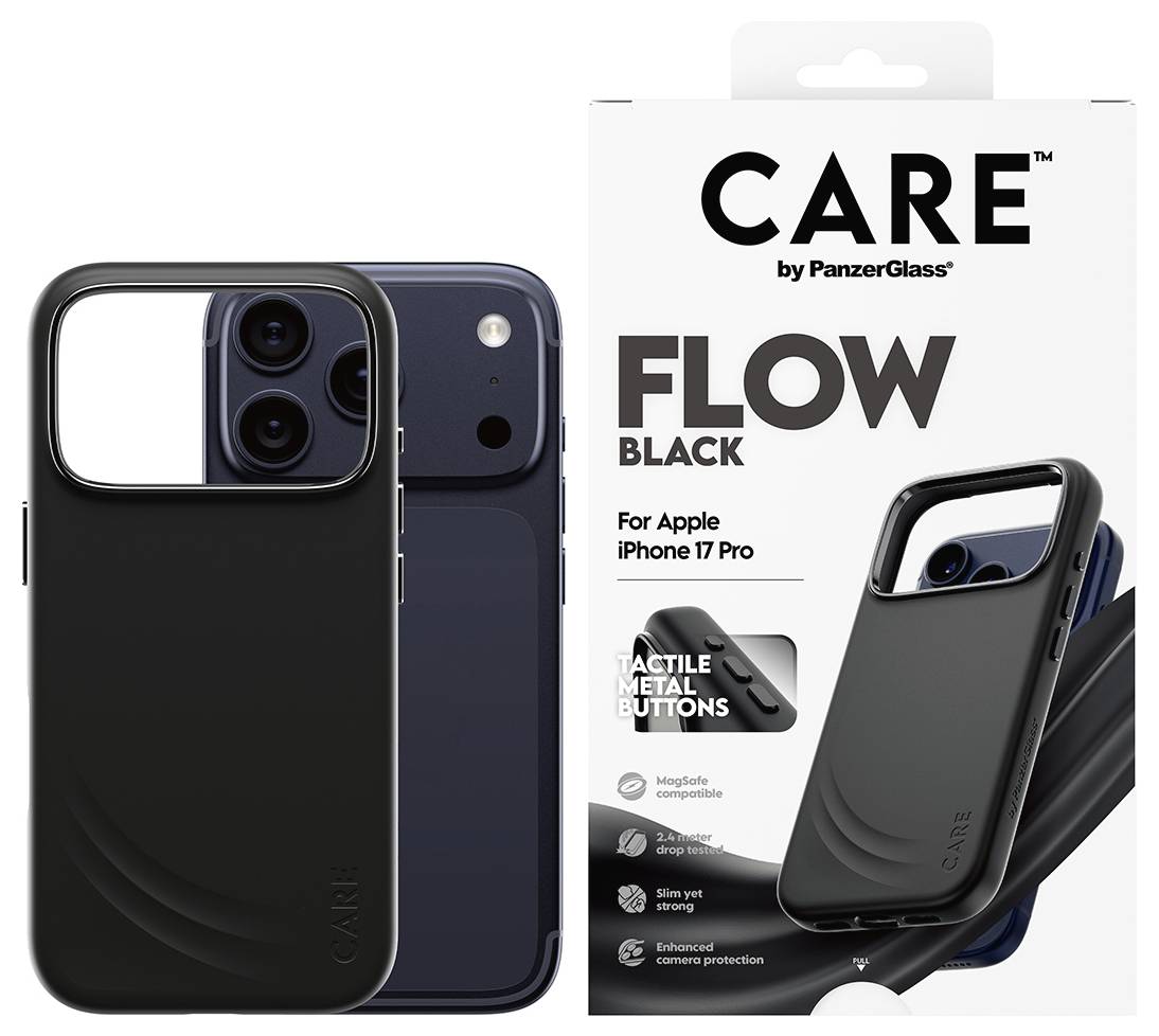 PanzerGlass CARE Feature Flow Coque arrière Apple iPhone 17 Pro, iPhone 18 Pro noir chargement par induction CR58291-3
