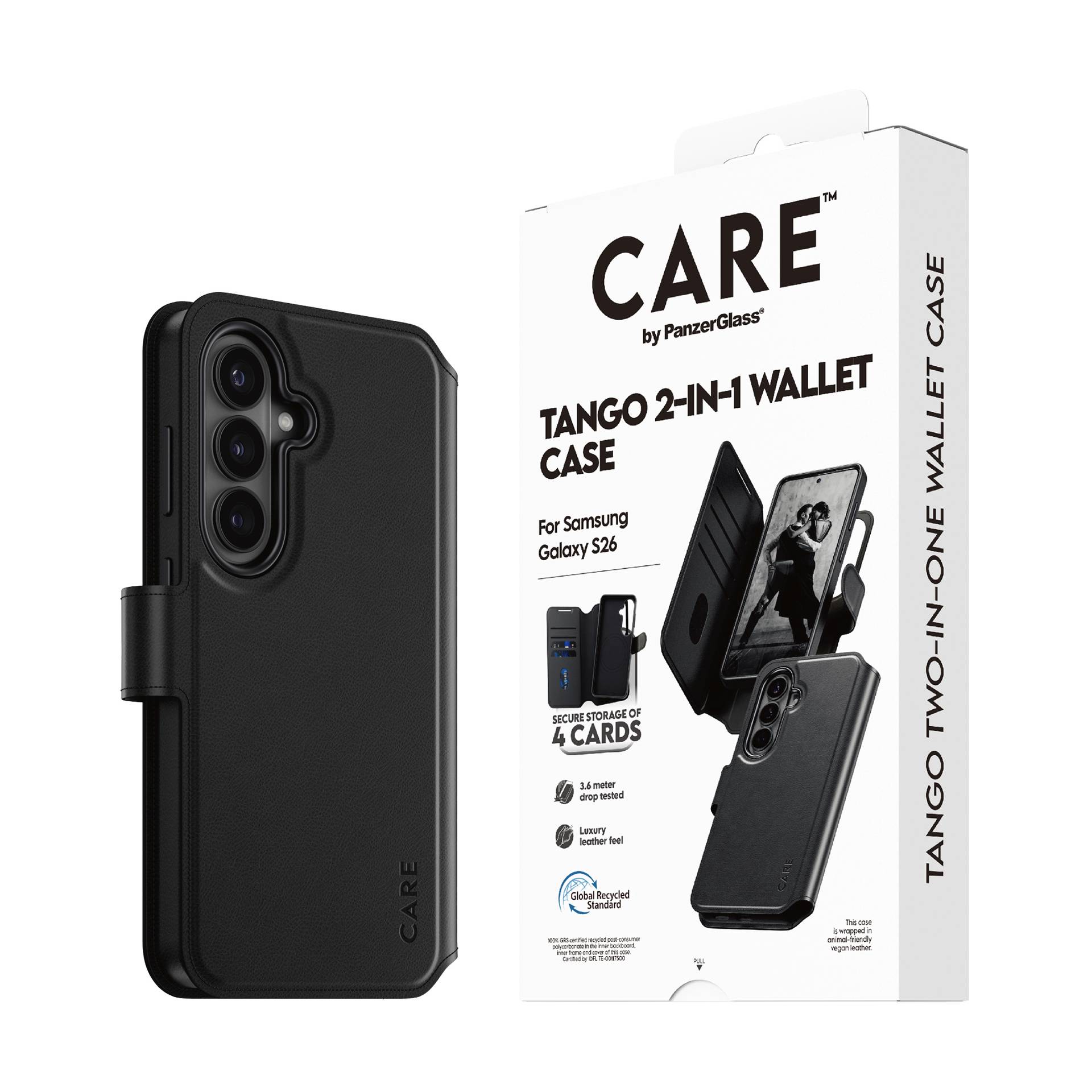 PanzerGlass CARE Tango 2-in-1 Étui portefeuille Samsung Galaxy S26 noir chargement par induction CR85966-0