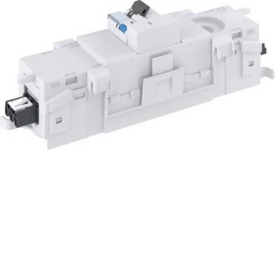 Composant blanc modulaire d'imprimante/machine de bureau présenté en perspective sur un fond uni, avec les bacs et les ports de connexion visibles.