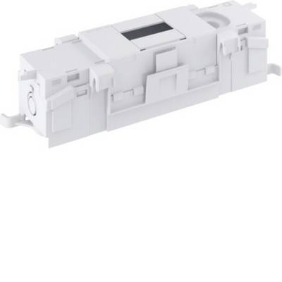 Composant de connecteur électrique blanc présenté sur un fond blanc uni, visualisé en 3D sous un angle.