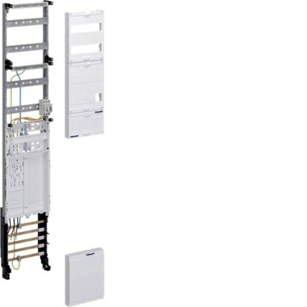 Cadre d'armoire électrique verticale avec câblage et un panneau de couverture blanc amovible montré à côté de celui-ci, plus un couvercle d'accès inférieur séparé.