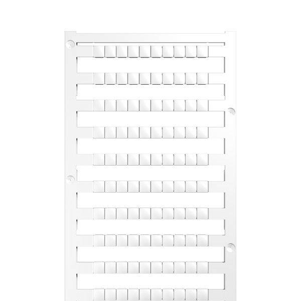 Grille de ventilation ou panneau à lames rectangulaire blanc avec lames horizontales et trous de vis, présenté sur un fond uni.
