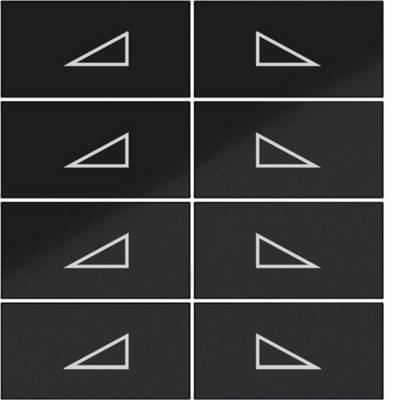 Huit panneaux noirs disposés en grille 4x2, chacun affichant un mince contour de triangle rectangle blanc orienté vers la gauche ou la droite, comme des icônes directionnelles.
