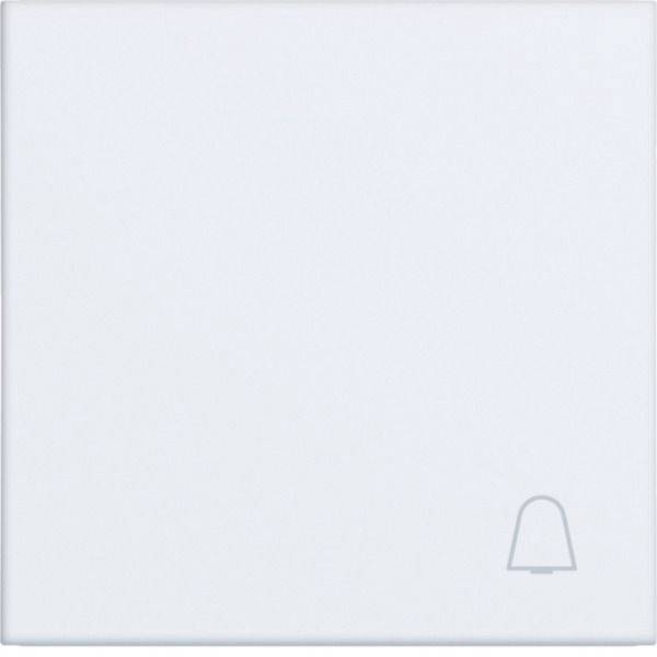 Panneau carré blanc vierge avec une petite icône de cloche grise dans le coin inférieur droit, suggérant des notifications ou des alertes.