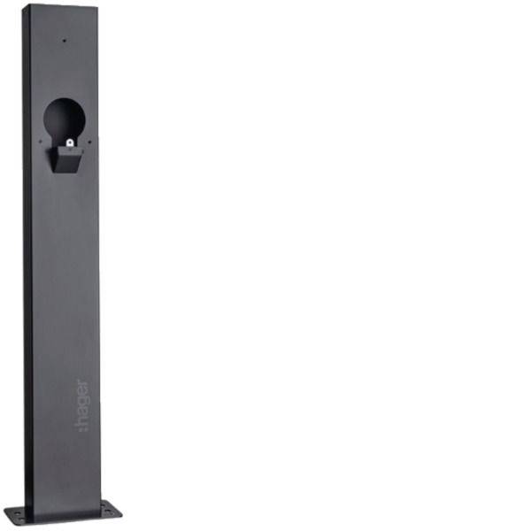 Piédestal noir Hager de grande taille avec découpe circulaire et petit support de montage sur une plaque de base, présenté sur fond blanc.
