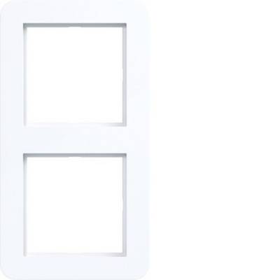 Panneau rectangulaire blanc vierge avec deux emplacements réservés carrés vides empilés verticalement sur la gauche.