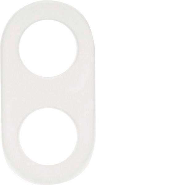 Objet en plastique de forme oblongue et blanche avec deux grandes ouvertures circulaires, présenté sur un fond blanc uni.