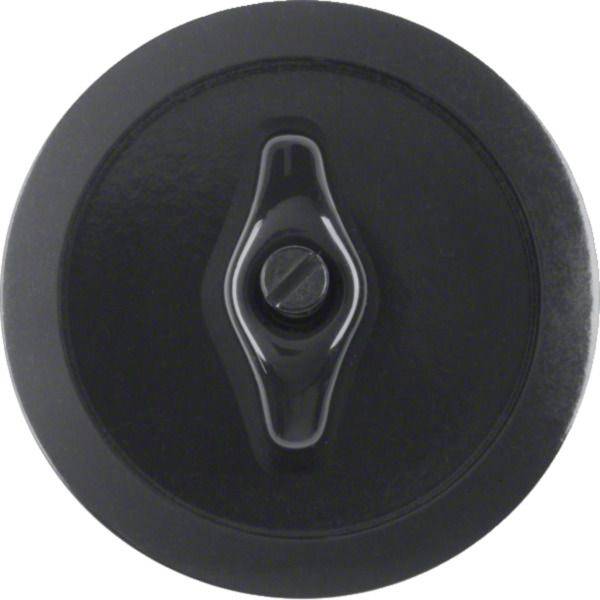 Bouton ou cadran rond noir avec une vis centrale, montré de face sur un fond blanc.