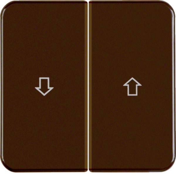 Deux boutons d'ascenseur marron, l'un avec une flèche vers le bas et l'autre avec une flèche vers le haut, pour sélectionner la direction.