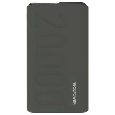 Batterie externe Reclipower rectangulaire gris foncé avec coins arrondis et logo en relief, présentée verticalement sur un fond blanc.