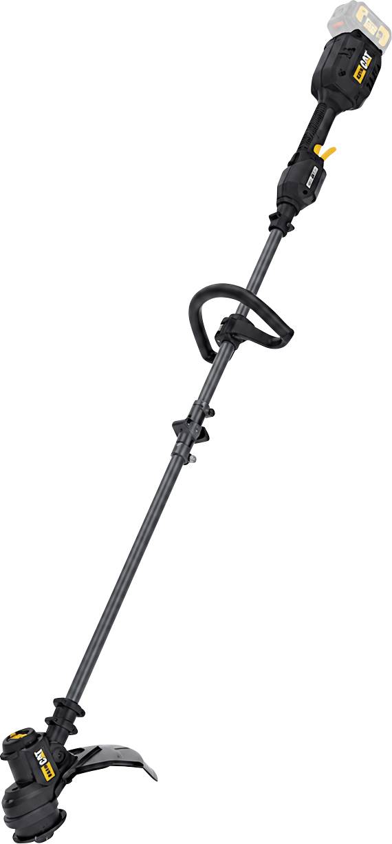 Coupe-bordures électrique noir avec long arbre et poignée en boucle, présenté sur un fond blanc.
